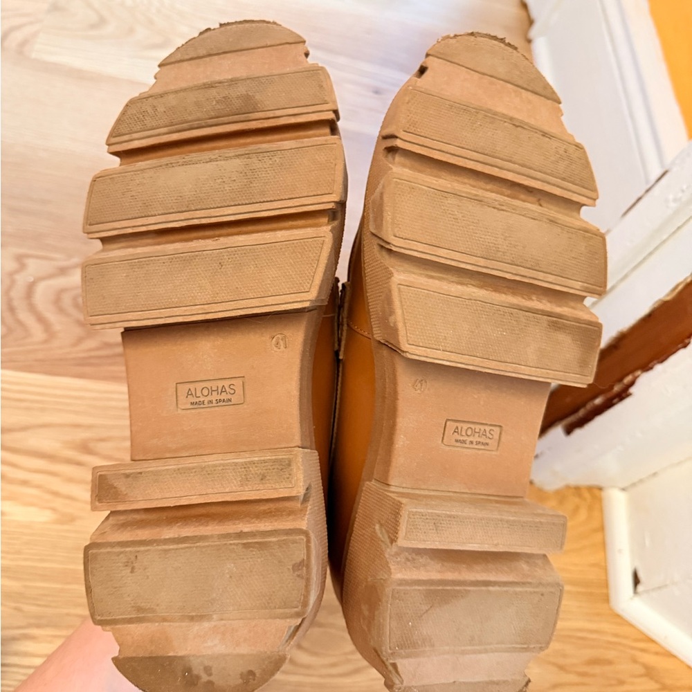 ALOHAS Chunky Brown and Cream Platform Loafers - Picture 4 of 7